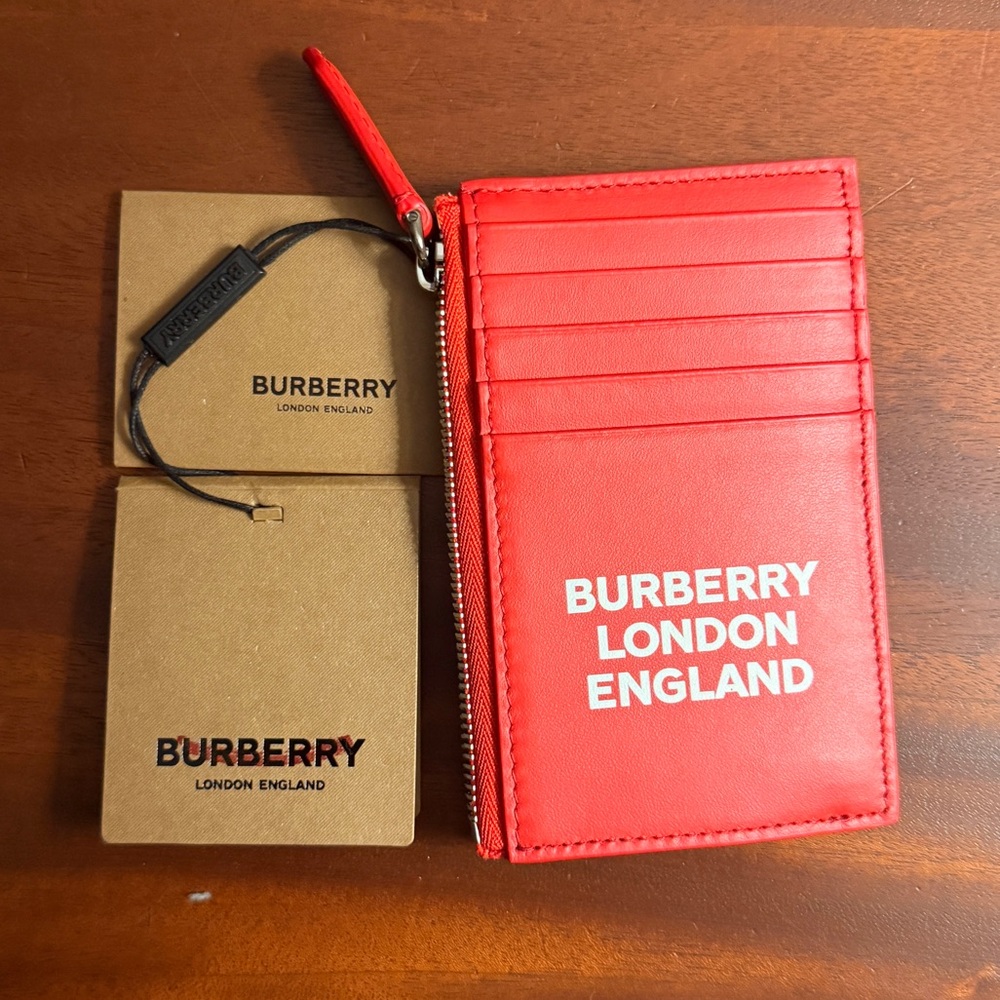 Red Burberry Leather Wallet Card Holder New With Tags Never Used Great Condition